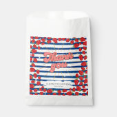 ネイビーブルーホワイトありがとう赤いちごパーティー フェイバーバッグ (正面)