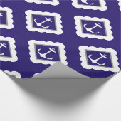 ネイビーブルーホワイトいかりパタ航海のーン ラッピングペーパー (角)