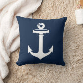 ネイビーブルーホワイトいかり航海の装飾用クッション クッション (ブランケット)
