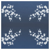 ネイビーブルーホワイトさくらんぼ花模様の生地 ファブリック (見本)