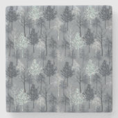 ネイビーブルーホワイトとフェイクグリッターの木 ストーンコースター (正面)