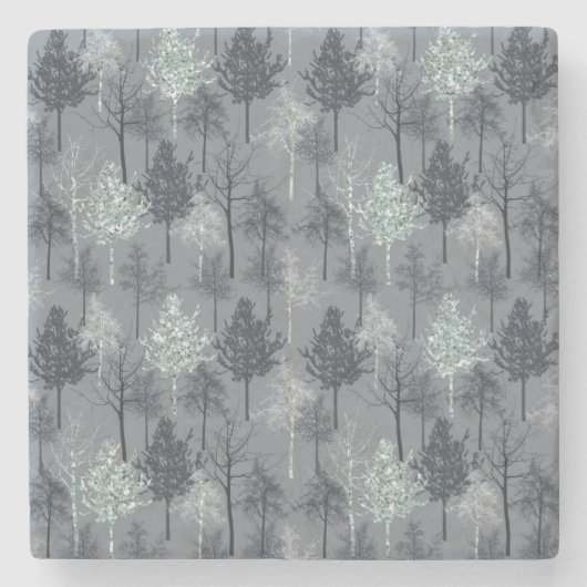 ネイビーブルーホワイトとフェイクグリッターの木 ストーンコースター (正面)