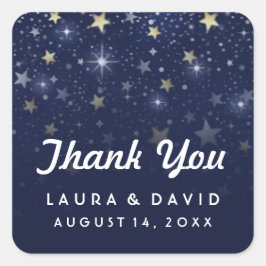 ネイビーブルーホワイトと金ゴールドスター結婚ズ・サンキュー スクエアシール