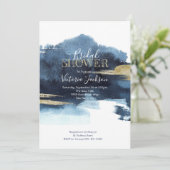 ネイビーブルーホワイトと金ゴールド水彩ブライダルシャワー 招待状 (スタンド正面)