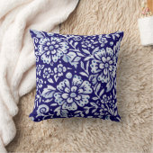 ネイビーブルーホワイトはっきりしたフローラChinoiserieデザイン クッション (ブランケット)
