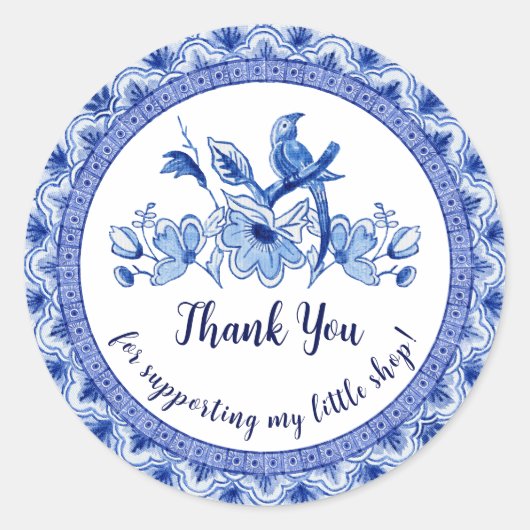 ネイビーブルーホワイトアジアチノワセリーありがとう ラウンドシール (正面)