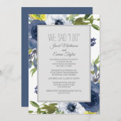 ネイビーブルーホワイトイエロー結婚フローラの駆け落ち 招待状 (正面/裏面)