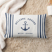 ネイビーブルーホワイトウェルカムクルーズボート名いかり ランバークッション (ブランケット)