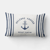 ネイビーブルーホワイトウェルカムクルーズボート名いかり ランバークッション (裏面)