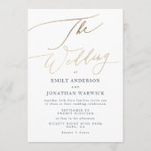 ネイビーブルーホワイトエレガントフェイク金ゴールド結婚ズ 招待状 (正面)