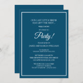 ネイビーブルーホワイトエンプルーネストパーティー 招待状 (正面/裏面)
