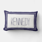 ネイビーブルーホワイトカスタムモノグラム名キープス ランバークッション (正面)