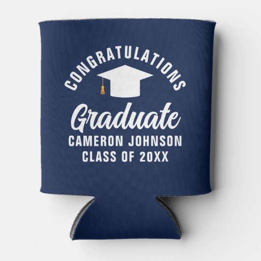 ネイビーブルーホワイトカスタム卒業パーティー 缶クーラー (正面)