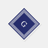 ネイビーブルーホワイトギリシャ鍵#1フレームモノグラム スタンダードカクテルナプキン (角)