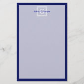 ネイビーブルーホワイトギリシャ鍵#1フレームモノグラム 便箋 (正面)