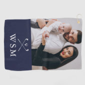 ネイビーブルーホワイトクラシックモノグラムフォトゴルフクラブ ゴルフタオル (横)