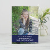 ネイビーブルーホワイトグラードカレッジトランクパーティー写真 招待状 (スタンド正面)