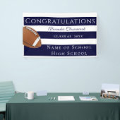 ネイビーブルーホワイトサッカーストライプのスポーツ卒業 横断幕 (トレードショー)