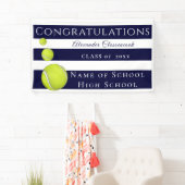 ネイビーブルーホワイトサッカーストライプのスポーツ卒業 横断幕 (インサイチュ)