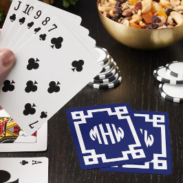 ネイビーブルーホワイトサークルモノグラムギリシャ鍵DIY BG トランプ