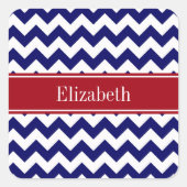 ネイビーブルーホワイトシェブロンクランベリー名モノグラム スクエアシール (正面)