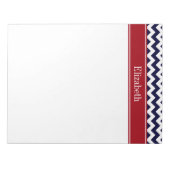 ネイビーブルーホワイトシェブロンクランベリー名モノグラム ノートパッド (正面)