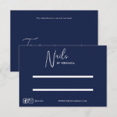 ネイビーブルーホワイトシック押し付けオン爪、 ネイルディスプレイカード サンキューカード (正面/裏面)