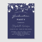 ネイビーブルーホワイトスターズ卒業パーティラグジュアリー マグネット招待状 (正面)