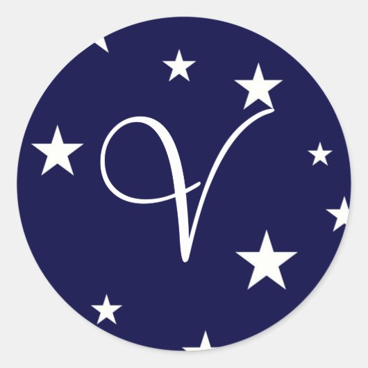 ネイビーブルーホワイトスターズMonogram Vシール ラウンドシール (正面)
