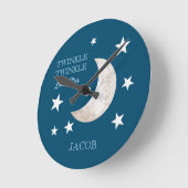 ネイビーブルーホワイトスタームーントゥインクルリトルスター ラウンド壁時計 (傾斜)