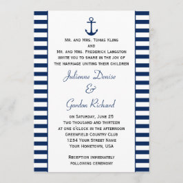 ネイビーブルーホワイトストライプいかり航海の結婚式 招待状