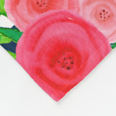 ネイビーブルーホワイトストライプのウォーターカラーフローラモノグラム フリースブランケット (角)