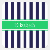 ネイビーブルーホワイトストライプエメラルドグリーン名モノグラム スクエアシール (正面)