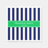 ネイビーブルーホワイトストライプエメラルドグリーン名モノグラム スタンダードカクテルナプキン (正面)