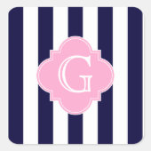 ネイビーブルーホワイトストライプクローバーピンク スクエアシール (正面)