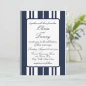 ネイビーブルーホワイトストライプズコースタルシーサイド結婚ズ 招待状 (スタンド正面)
