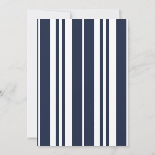 ネイビーブルーホワイトストライプズコースタルシーサイド結婚ズ 招待状 (裏面)