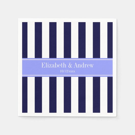 ネイビーブルーホワイトストライプペリウィンクル名モノグラム スタンダードカクテルナプキン (正面)