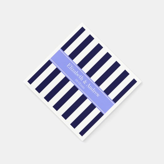 ネイビーブルーホワイトストライプペリウィンクル名モノグラム スタンダードカクテルナプキン (角)