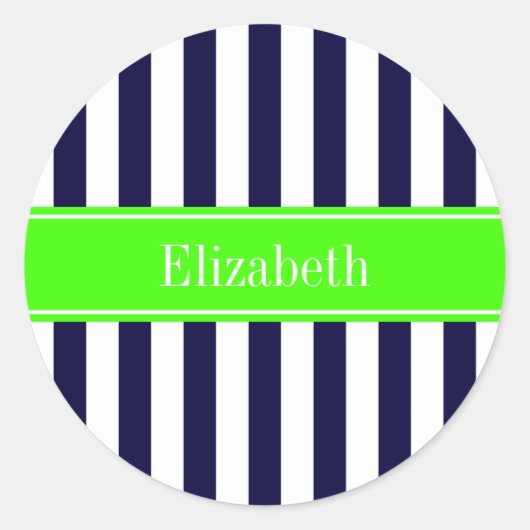 ネイビーブルーホワイトストライプライム名モノグラム ラウンドシール (正面)