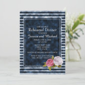 ネイビーブルーホワイトストライプヴィンテージフローラリハーサル 招待状 (スタンド正面)