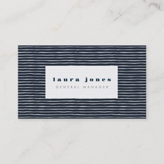 ネイビーブルーホワイトストライプ女子レディース 名刺 (正面)