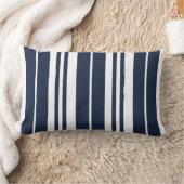 ネイビーブルーホワイトストライプ沿岸海辺 ランバークッション (ブランケット)