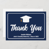 ネイビーブルーホワイトタイポグラフィカスタム卒業生 サンキューカード (正面/裏面)