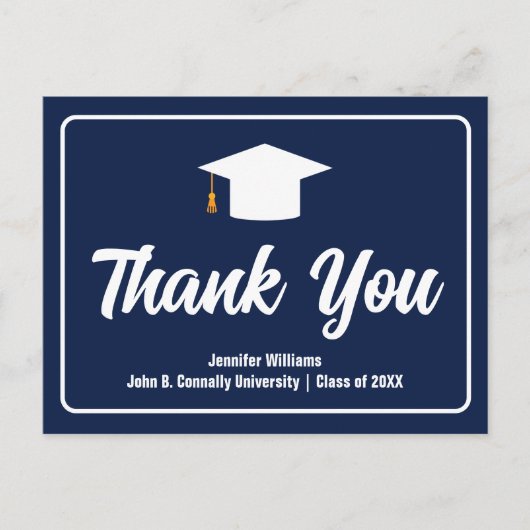 ネイビーブルーホワイトタイポグラフィ卒業ありがとう ポストカード (正面)