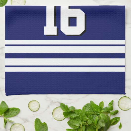 ネイビーブルーホワイトチームジャージカスタムー番号名 キッチンタオル (折り畳み)
