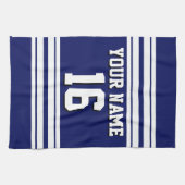 ネイビーブルーホワイトチームジャージカスタムー番号名 キッチンタオル (横)