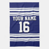 ネイビーブルーホワイトチームジャージカスタムー番号名 キッチンタオル (縦)