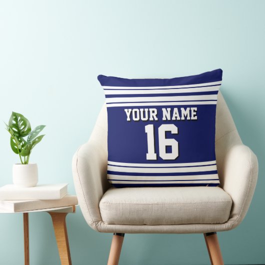ネイビーブルーホワイトチームジャージカスタムー番号名 クッション (椅子)