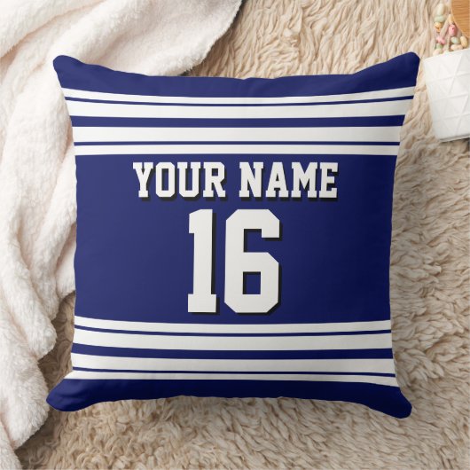 ネイビーブルーホワイトチームジャージカスタムー番号名 クッション (ブランケット)